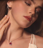 Load image into Gallery viewer, 18K White Gold Plated Silver Necklace With 5.45 Carat Total Weight Lab Grown Ruby (Red Color, Emerald Shape, VS Clarity) Dainty Necklaces For Women, Gift For Her, Jewelry For Women Comes With Gift Box

