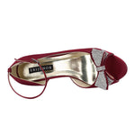Load image into Gallery viewer, ERIJUNOR E1599 Women Comfortable Middle Heel Peep Toe Bows Rhinestones Satin Wedding Evening Party Shoes Burgundy US 8
