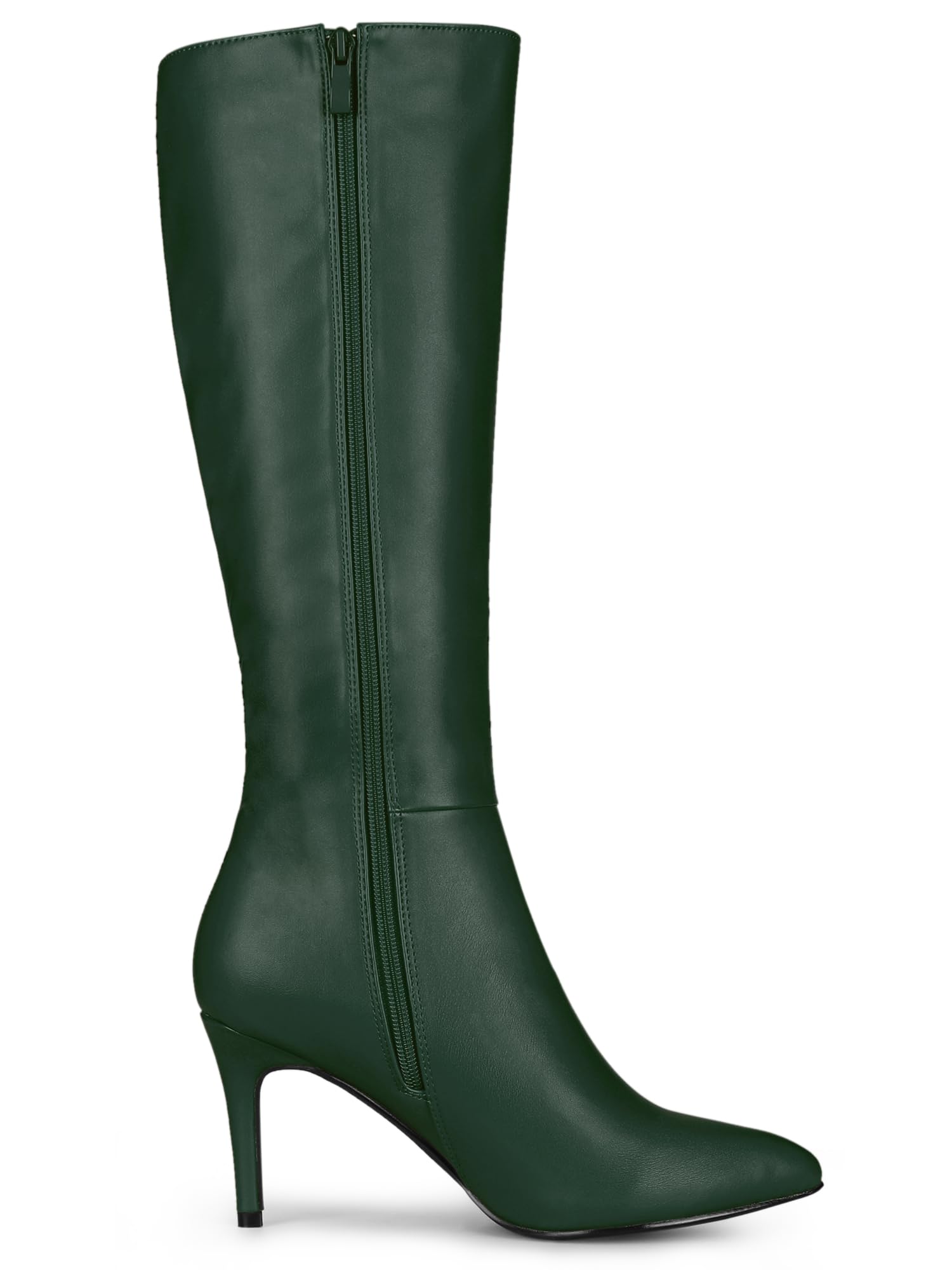 Allegra K Women's Pointed Toe Stiletto Heels Dark Green Knee High Boots 9 M US
