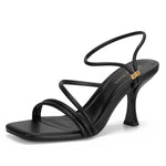 Load image into Gallery viewer, Viciously Vixen Women's Strappy Kitten Heels Square Open Toe Sandals Party Wedding Ankle Strap Shoes,All Black, 9

