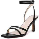 Load image into Gallery viewer, Mostrin Black Womens Sandals Strappy Lace Up Ankle Strap Heels Square Open Toe Stiletto High Heeled Sandals for Wedding, Prom, Party, Daily Size 8
