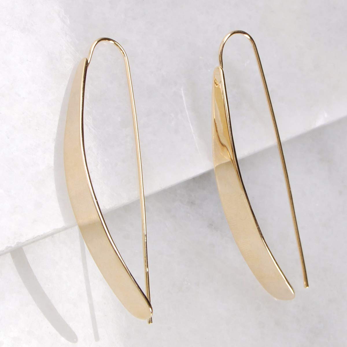 Gold Drop Earrings for Women - Plated 14K Gold Threader Earrings, Elegant Thread Teardrop Dangle, Dangling Long Trendy Large Pull Through Drops