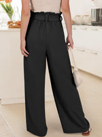 Load image into Gallery viewer, ANRABESS Womens Wide Leg Palazzo Pants Belted High Waisted Business Casual Flowy Long Trousers with Pockets Black-S
