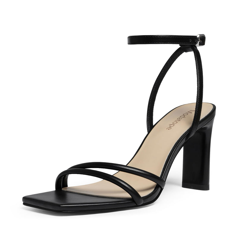 Modatope Black High Heels for Women Square Open Toe Block High Heels Strappy Ankle Strap Sandals Comfort Dress Party Shoes Size 9