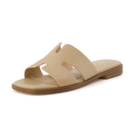 Load image into Gallery viewer, CUSHIONAIRE Voyage Cutout Strap Slides for Women, Slip On Summer Flats, Trendy Footwear, Comfortable Vacation Style Sandals for Women 2025, TAN 7.5
