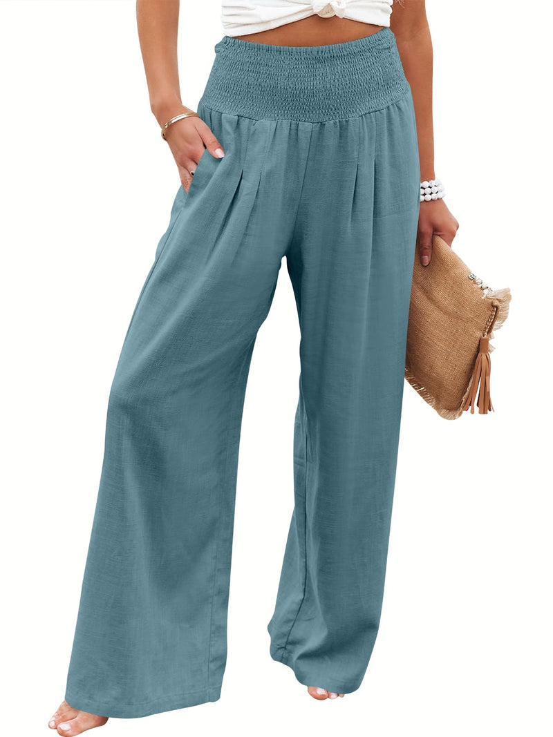 ANRABESS Women Linen Palazzo Pants Summer Boho Wide Leg High Waist Casual Lounge Pant 2025 Beach Travel Vacation Outfits Lake Large
