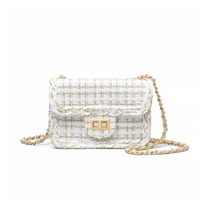 KERYHEBN Designer Shoulder Bag for Women Trendy Mini Clutch Evening Bags Quilted Chain Cross body Bag, Tweed Purses for Women (white-6)