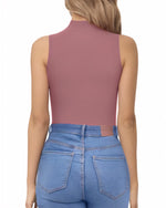 Load image into Gallery viewer, MANGOPOP Tank Top Bodysuits for Women Mock Neck Sleeveless Cutout Front Body Suit(Marsala,M)
