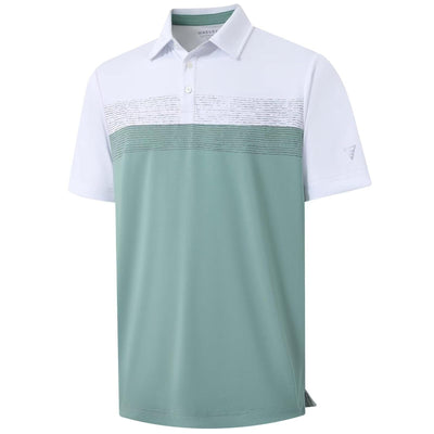 M MAELREG Mens Polo Shirts Short Sleeve Performance Quick Dry Color Block Casual Collared Golf Shirts for Men Beryl Green