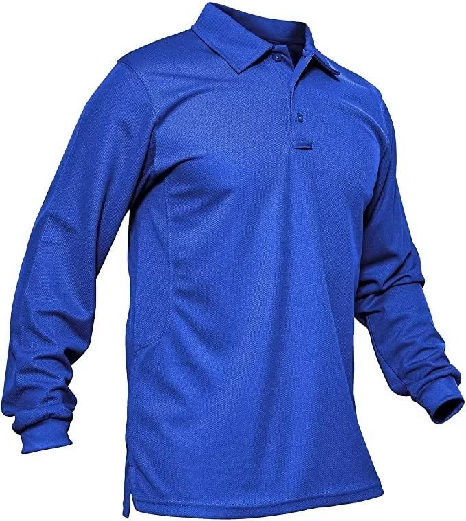 MAGCOMSEN Polo Long Sleeve Shirts for Men Golf Shirts for Men Casual Shirts Mens Tactical Polos Quick Dry Shirts Summer Fishing Shirts Golf Polo Blue XL
