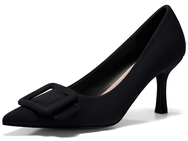 Coutgo Women's Pointed Toe Pumps Stiletto High Heels Slip on Elegant Wedding Pumps with Square Buckle