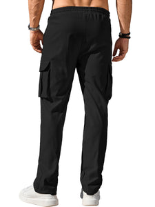 Comdecevis Men's Casual Cargo Pants Workout Joggers Stretch Sweatpants Hiking Drawstring Tactical Pants with Multi Pockets Black