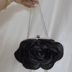 Load image into Gallery viewer, Little Floral Clutch Purse for Women - Elegant Rose Petal Evening Bag with Detachable Chain for Wedding, Gala, Prom, Black

