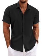 Load image into Gallery viewer, COOFANDY Men's Linen Shirts Short Sleeve Casual Shirts Button Down Shirt for Men Beach Summer Wedding Shirt Black
