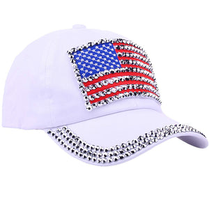 oaesc Patriotic American Flag Baseball Cap USA Bling Sparkle Hat for Women 4th July Summer Sun Cap