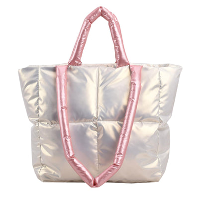 srdmuph Puffy Tote Bag Padded Puffy Tote Lattice Handbags for Women Large Puffer Tote Bag Shoulder Bag Puffer Luxury Bags (White)