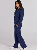 Load image into Gallery viewer, ANRABESS Women 2 Piece Outfits 2025 Fall Fashion Airport Wide Leg Pants Lounge Set Leisure Travel Vacation Clothes Sweatsuits Navy Blue Medium
