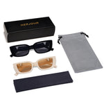 Load image into Gallery viewer, Allarallvr Rectangle Cat Eye Thin Sunglasses for Women 90s Retro Trendy Y2K Aesthetic Vintage Square Small Shades AR82037(Black+Beige)

