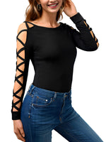 Load image into Gallery viewer, Women Sexy Tops Cold Shoulder Criss-Cross Long Sleeve Shirt Dressy Casual Hollow Cut Out Night Club Party Blouse Black

