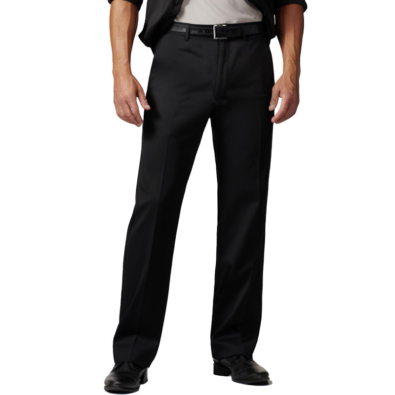 Men's Cozy Hidden Expandable Waist Dress Pants | Premium Stretch Texture Weave Work to Weekend Pant(Flat Front,Black,46W×30L)