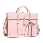 Load image into Gallery viewer, MOSISO Laptop Bag for Women, 15-15.6 inch PU Leather Laptop Shoulder Bag Convertible Backpack, 16 inch Messenger Bag Casual Handbag Work Briefcase Travel Computer Bag with Bowknot, Pink
