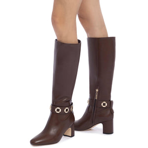 Larroudé Milan Block Boot In Cognac Leather 8.0 / Cognac