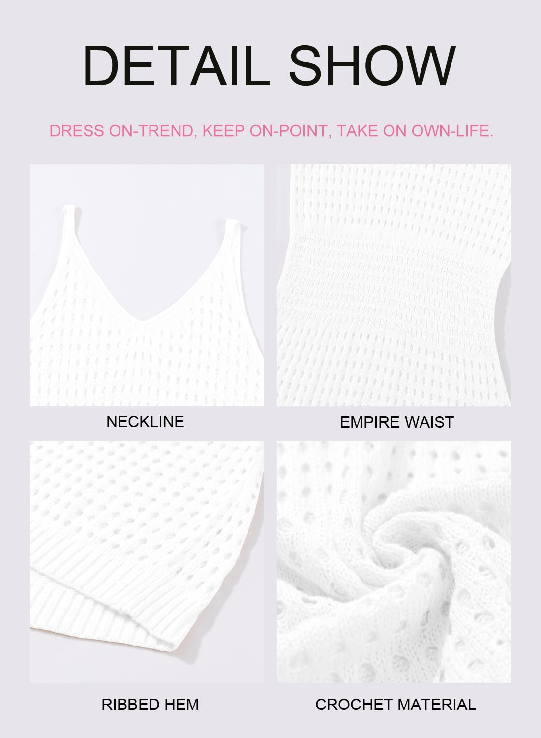 Dokotoo Sexy Swim Cover Up for Women 2025 Summer Fashion Scoop Neck Sleeveless Crochet Hollow Out Knit Mesh Spaghetti Straps Swimsuit Bikini Beach Dress Cruise Essentials Outfits All White Medium