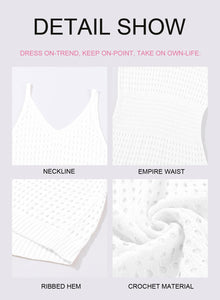 Dokotoo Sexy Swim Cover Up for Women 2025 Summer Fashion Scoop Neck Sleeveless Crochet Hollow Out Knit Mesh Spaghetti Straps Swimsuit Bikini Beach Dress Cruise Essentials Outfits All White Medium