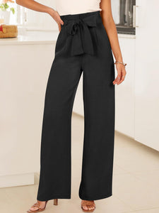 ANRABESS Womens Wide Leg Palazzo Pants Belted High Waisted Business Casual Flowy Long Trousers with Pockets Black-S