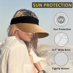 Load image into Gallery viewer, Women Straw Sun Visor Hat Wide Brim Summer UV Protection Beach Cap Foldable Packale Korean Style Khaki
