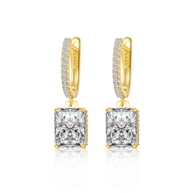Ferkerylu Sterling Silver Diamond Earrings for Women 4CT 8 * 10mm Radiant cut Lab Simulation Diamond 5A Cubic Zirconia Hoop Earrings Jewelry Gift for Her Birthday Christmas Gold