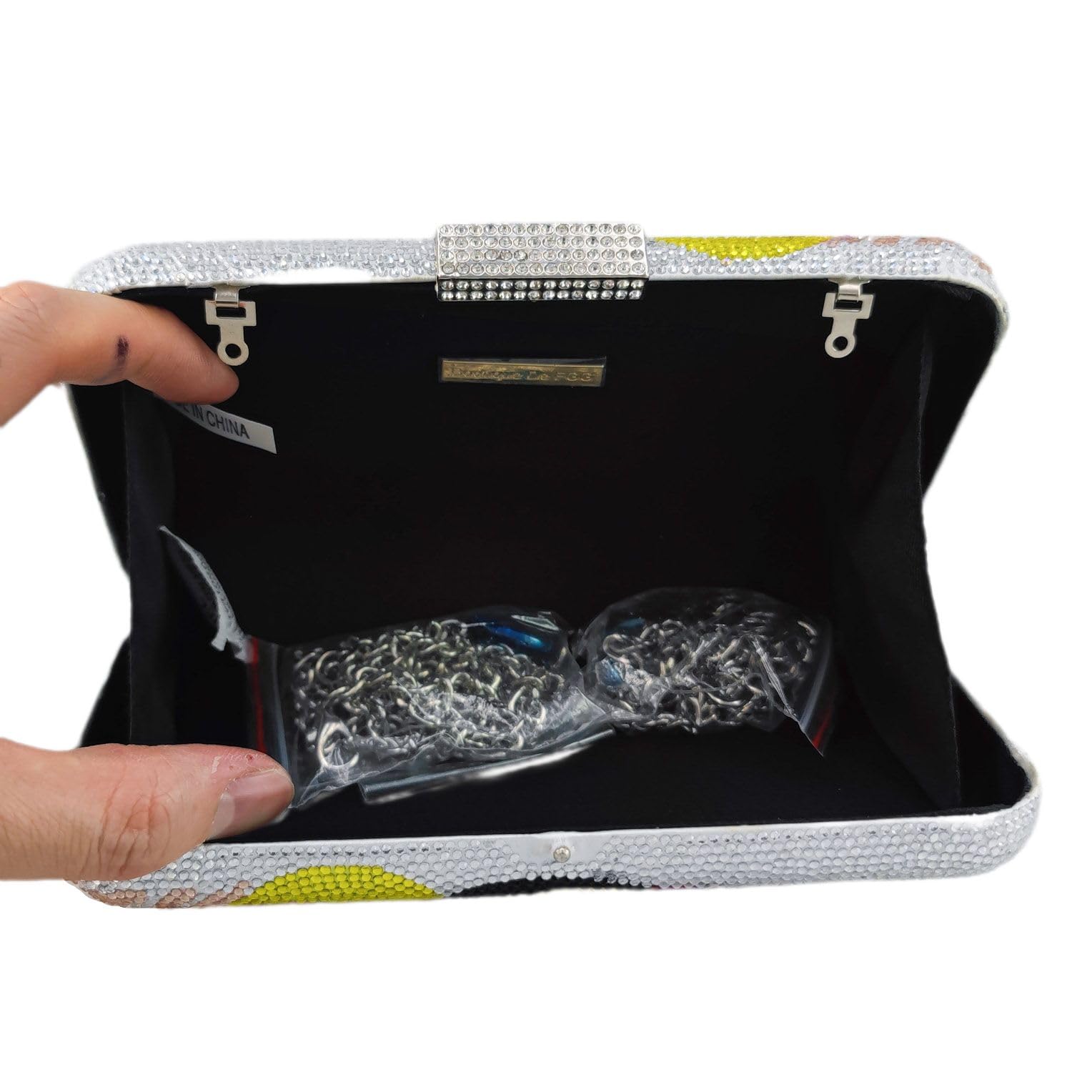 Boutique De FGG Toucan Bird Crystal Clutch Purses for Women Evening Minaudiere Handbags Party Rhinestone Clutch Bag,Mini,Navy Blue
