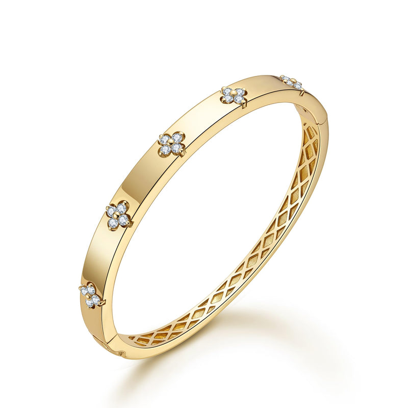 TIMELESSTAR Gold Bangle Bracelets for Women Gifts Four Leaf Clover Bracelet Moissanite Diamond Tennis 925 Sterling Silver Chunky 18k Plated Cute Friendship Dainty Womens Bangles Stack Non Tarnish