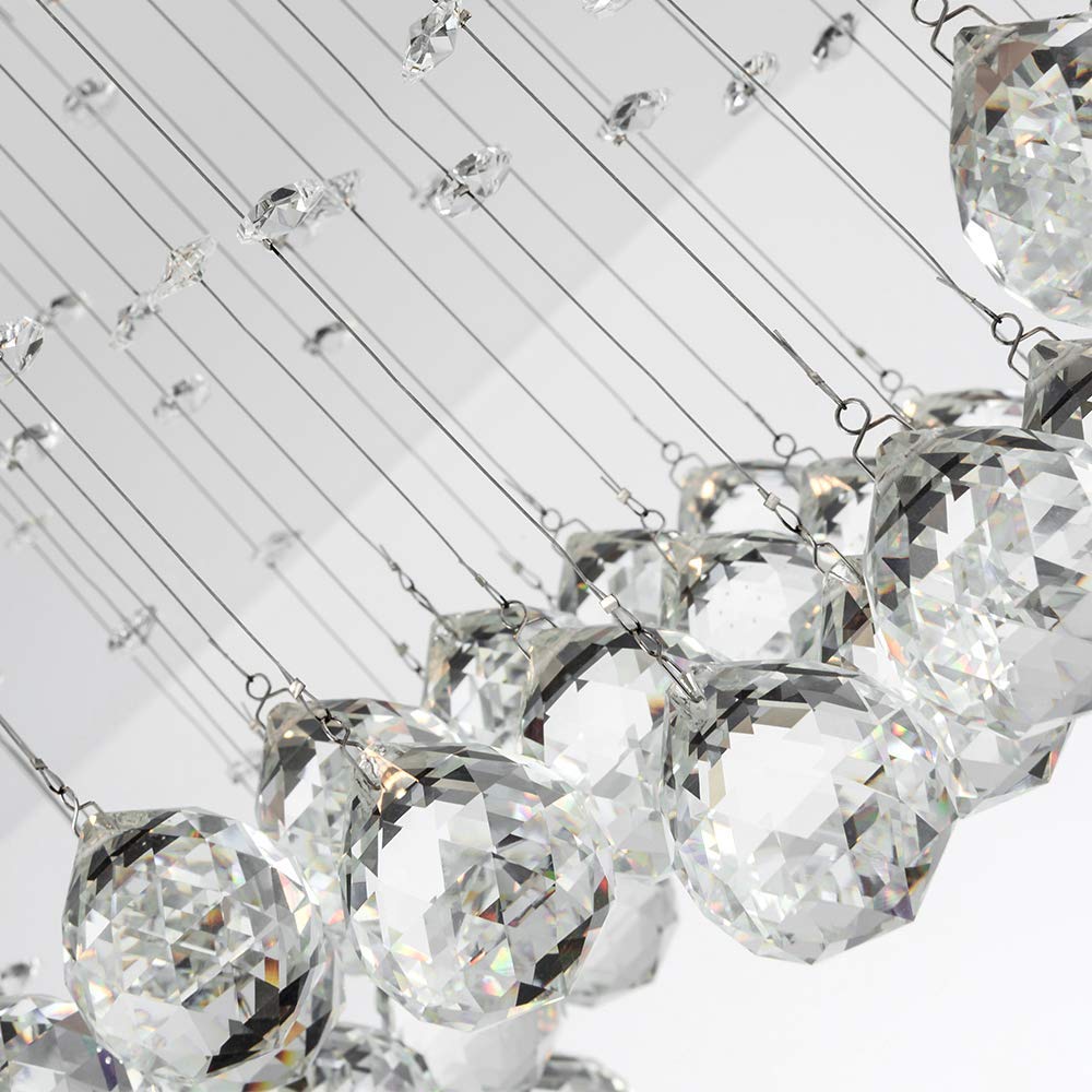 Maxax Rectangle Crystal Raindrop Chandelier, 8 Lights Modern Flush Mount Pendant Lighting, K9 Clear Ceiling Light Fixture, for Living Room, Bedroom, Dining Room, Kitchen Island