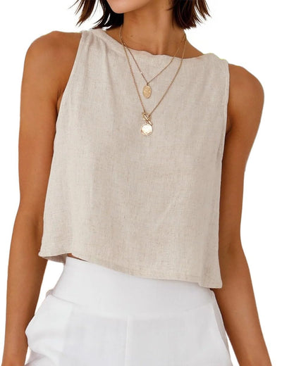 Cropped Tank Tops for Women 2025 Spring Outfits Casual Sleeveless Summer Cute Crop Tops Beach Vacation Clothes, Beige, S