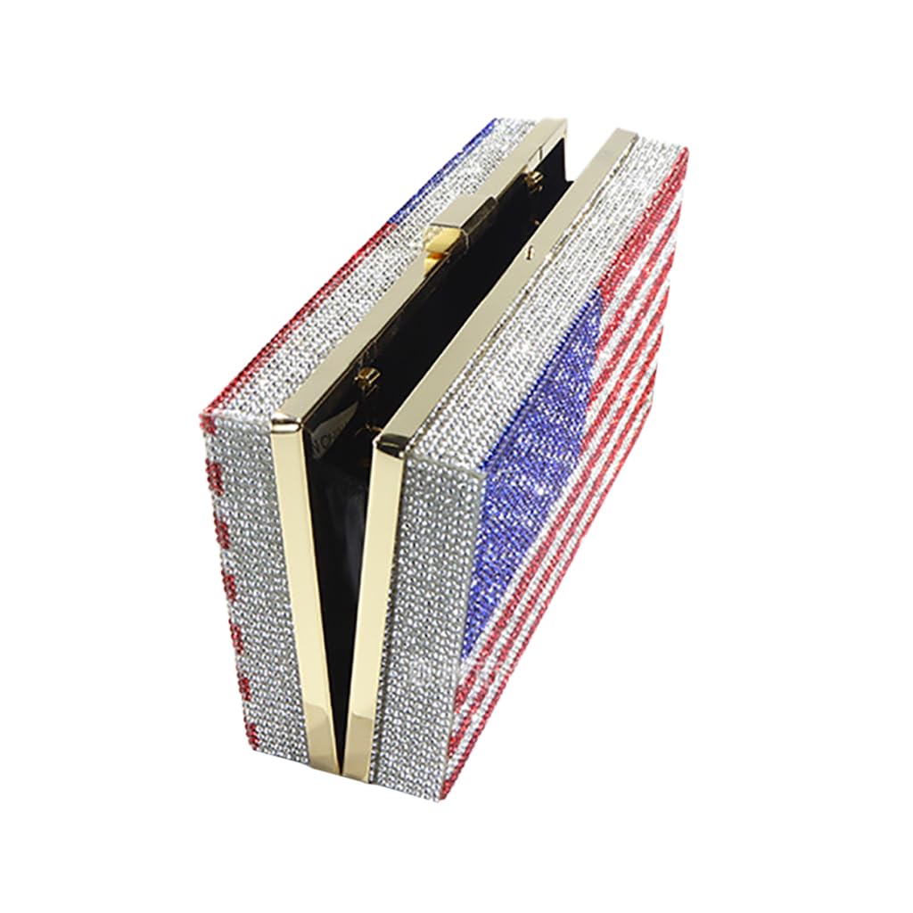 QMLGB Glitter Women Rhinestone Evening Bag Flag Clutch Purse Diamonds Shoulder Handbag for Prom Cocktail Party, Multicolor