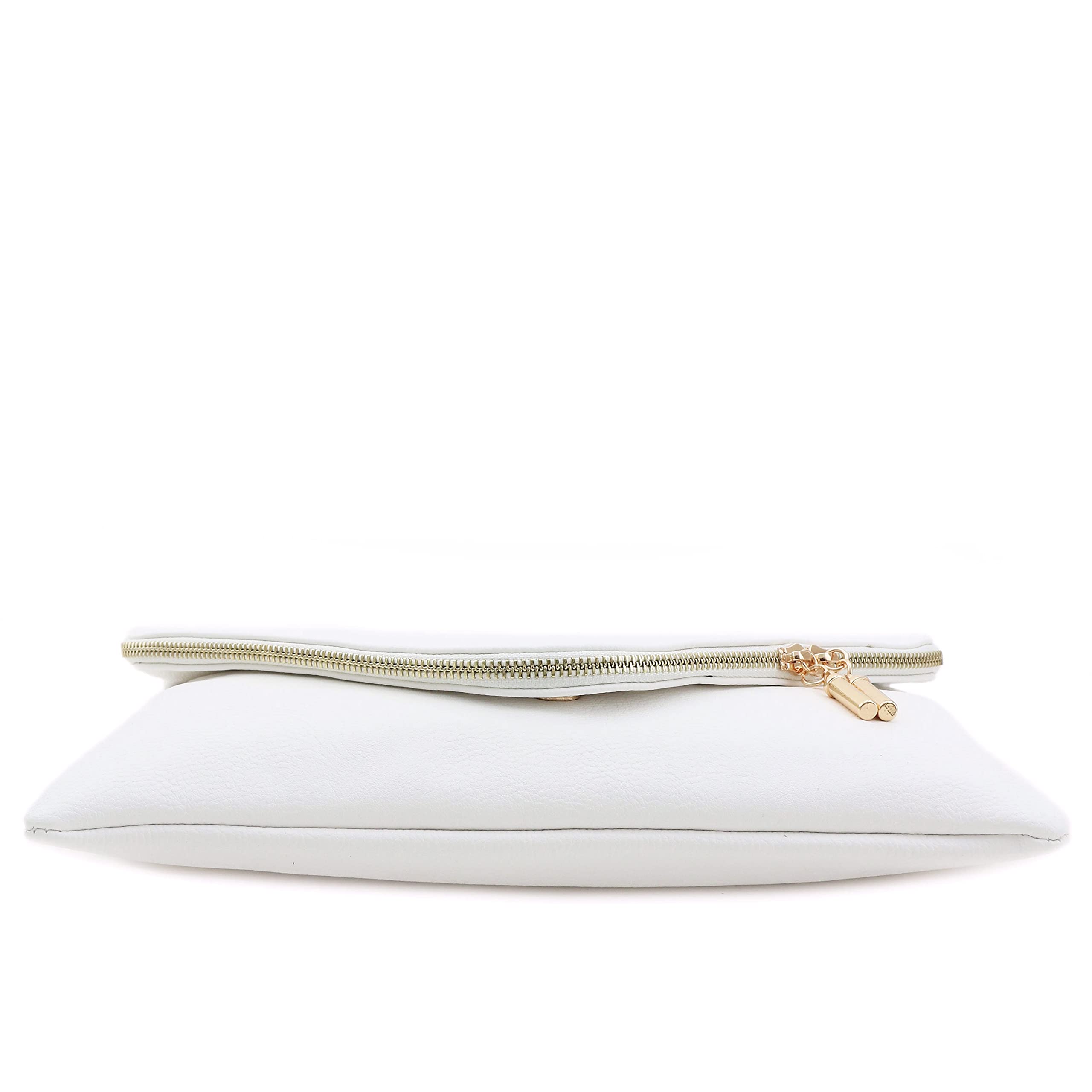 FashionPuzzle X-Large Envelope Clutch Bag with Chain Strap (White)