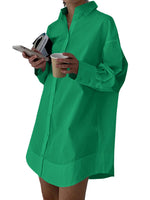 Load image into Gallery viewer, LYANER Women's Casual Shirt Dress Collar V Neck Button Down Loose Long Sleeve Mini Dresses Green Small
