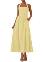 Load image into Gallery viewer, KIRUNDO Women Summer Sleeveless Halter Maxi Dress Sundress 2025 Casual Flowy Wedding Guest Cocktail Beach Vacation Dresses(Yellow, Medium)
