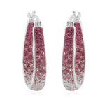 Load image into Gallery viewer, Savlano 14K White Gold Plated Inside Out Crystal Hoop Earrings For Women (Pink-White)
