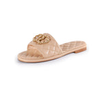 Load image into Gallery viewer, Eusibb Flat Sandals for Women Slides Nude Womens Flat Sandals Dressy Sandals Women Elegant with Memory Foam Quilted Comfortable Slip On Beach Sandals
