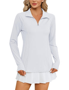 LOMON Women's Golf Shirt Short Sleeve with Zip Up Quick Dry Stretch Tennis Collared Polo Shirts for Women Golf Clothes（White,S）