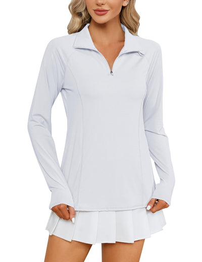 LOMON Women's Golf Shirt Short Sleeve with Zip Up Quick Dry Stretch Tennis Collared Polo Shirts for Women Golf Clothes（White,S）