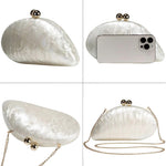 Load image into Gallery viewer, louceko Acrylic Shell Handbag Removable Chain Crossbody Shoulder Evening Bag Clutch Purse for Women Formal Wedding Party Prom, Beige Pearl White, 2503
