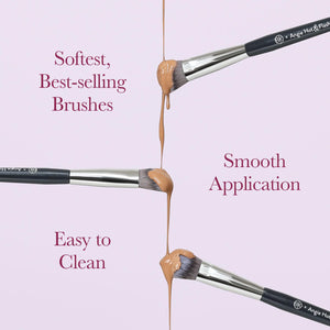 BK BEAUTY BRUSHES - ANGIE HOT & FLASHY Travel Brush Set with Pouch - Foundation Makeup Brushes - Brush for Liquid or Cream Foundations - Under-Eye Concealer | Bronzer, Blush & Highlighter Makeup Brush