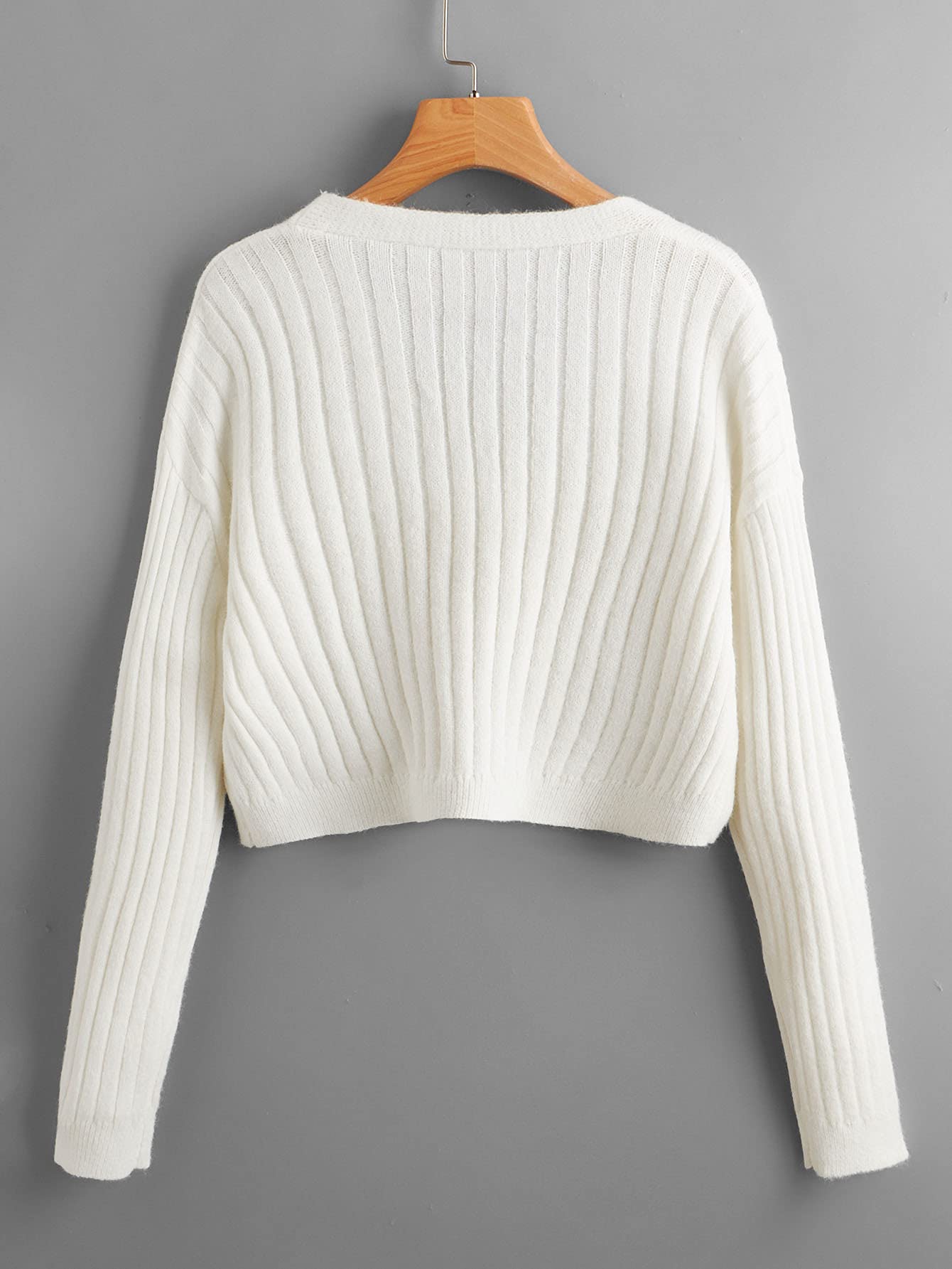 SweatyRocks Women's Long Sleeve Button Front V Neck Soft Knit Cardigan Sweaters Solid White S