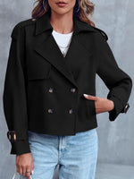 Load image into Gallery viewer, Saodimallsu Women Crop Double Breasted Trench Coat Raglan Sleeve Work Office Cropped Jacket With Pockets

