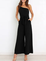 Load image into Gallery viewer, ANRABESS Women Summer Dressy Jumpsuits One Shoulder Sleeveless Casual Wide Leg Pants Romper Jumper 2025 Trendy Outfits Black Medium
