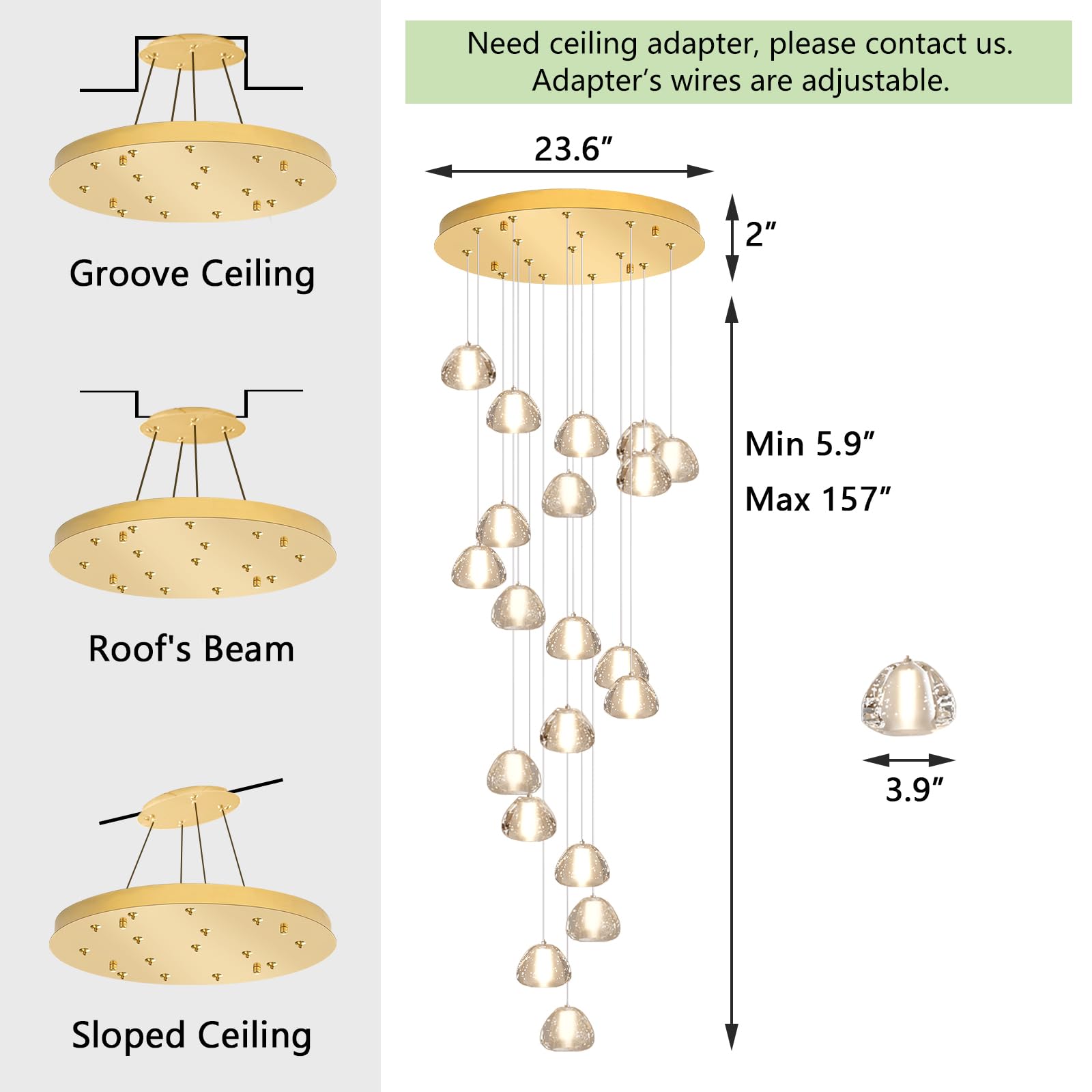 dolria Gold Modern Crystal Chandelier for Staircases 157" Long Adjustable Ceiling Light for Entrance 3000K LED Hanging Lighting Living Room Hallway Entryway