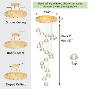 dolria Gold Modern Crystal Chandelier for Staircases 157" Long Adjustable Ceiling Light for Entrance 3000K LED Hanging Lighting Living Room Hallway Entryway